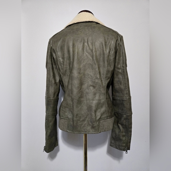SAM EDELMAN Faux Leather Jacket with Cream Sherpa Collar. Size Large - Picture 7 of 15